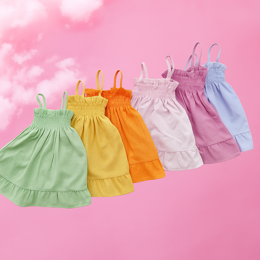 Kit com 3 Vestidos Infantis em Linho