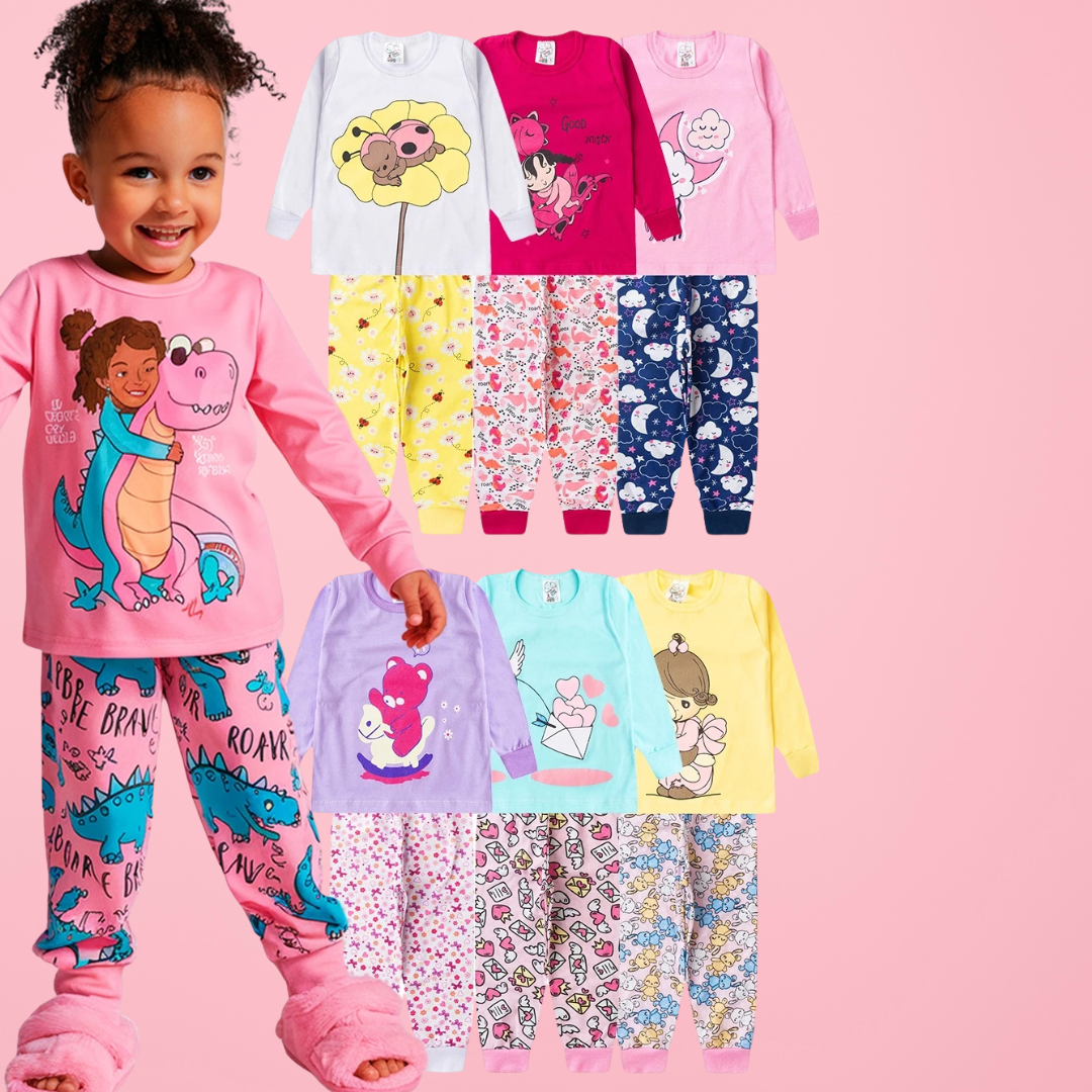 Kit 6 Peças Pijama Infantil Feminino