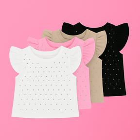 Kit com 3 Blusas Infantis Caneladas Manga Princesa